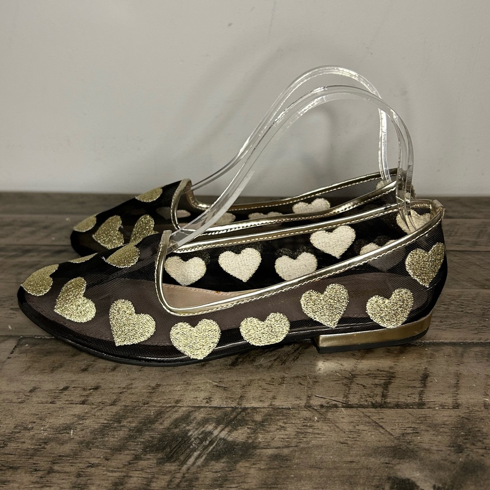 Bass ❤️ Rachel Antonoff Gatsby Mesh And Gold Heart Flats NWOT/B